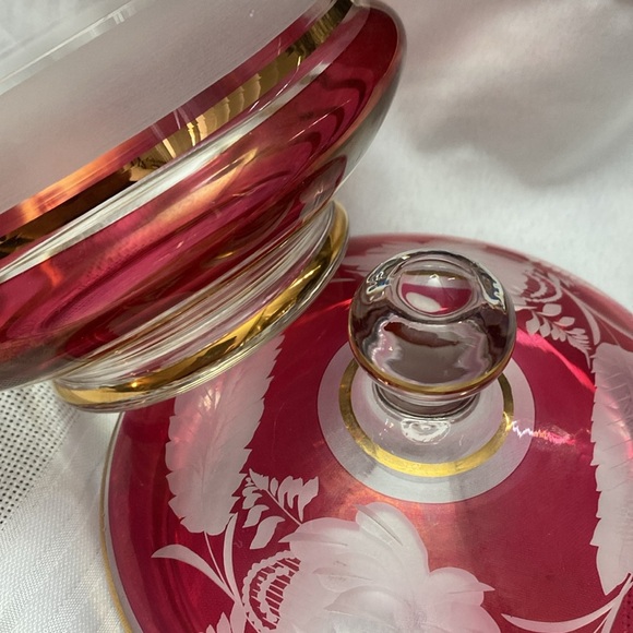 Bohemiam Ruby Red Crystal Glass Candy Dish - Picture 16 of 16